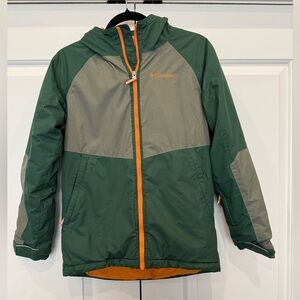 Columbia Boys Green and Orange ski/snow coat with Omni-heat and Outgrown system